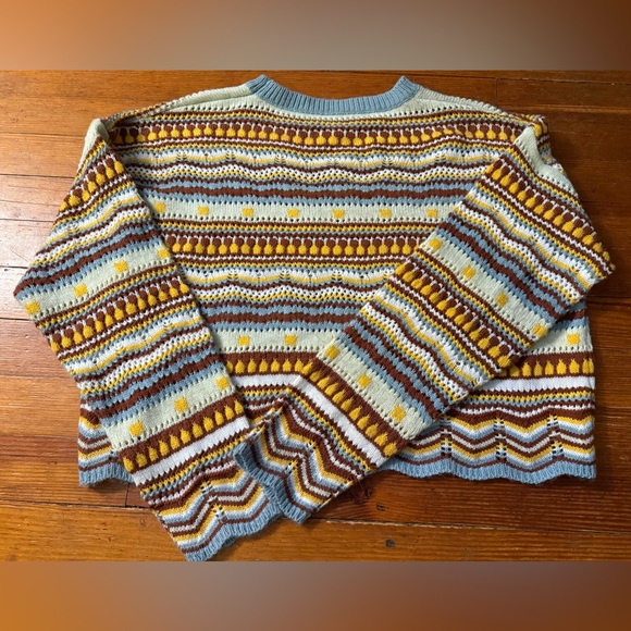 SHEIN Blue and Yellow Crew Neck Sweater with Nordic Charm - Picture 2 of 3
